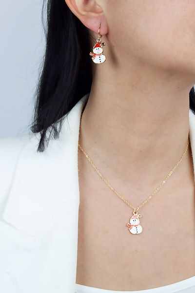 Liveyn Design Snowman Figured Necklace Earring Set