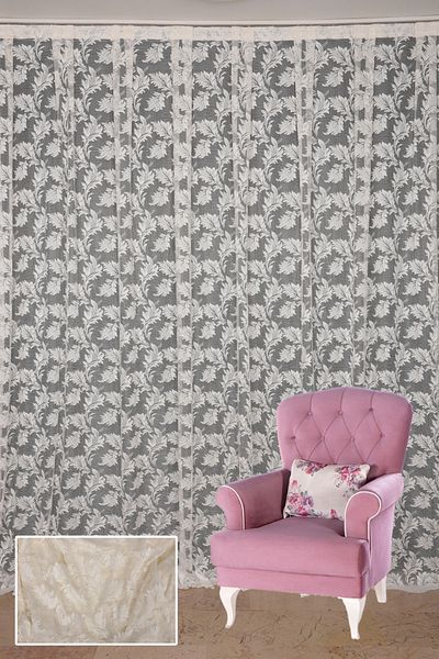 AKÇA TEKSTİL LEAF MODEL TUL CREAM COLOR SINGLE WING Ready Pleated Background Curtain 300*260
