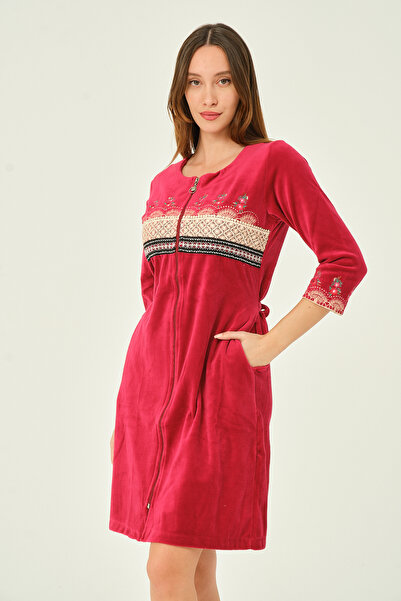 İntensive κέντημα και δαντέλα Λεπτομερές βαμβακερό βελούδινο φόρεμα με τσέπη με φερμουάρ