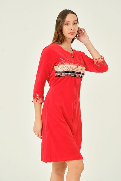 İntensive Lace And Embroidery Detailed Zippered Pocket Cotton Velvet Dress