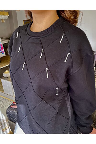 DesignWorld Taş Detaylı Siyah Gömlek Sweatshirt