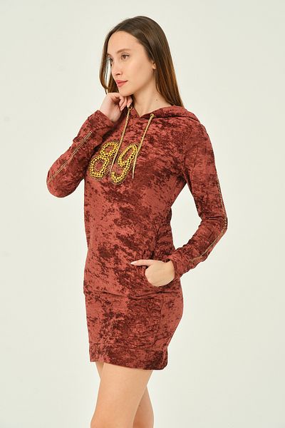 İntensive Rochie cu mânecă lungă din catifea, cu buzunar, cu glugă