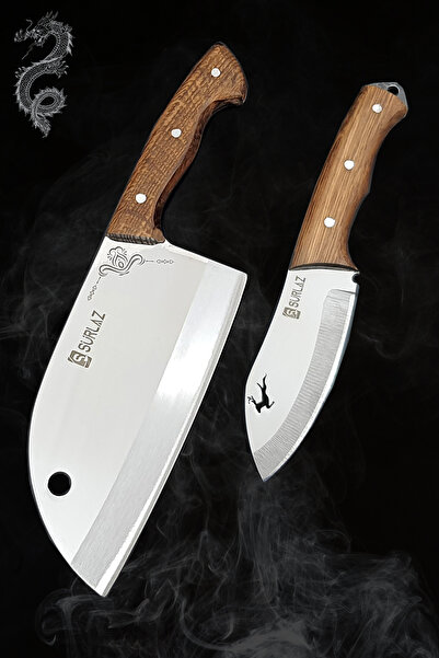 SürLaz El Yapımı Et Bıçağı Kebap Bıçak Seti Outdoor Bıçak 2'li Kılıf Hediyeli