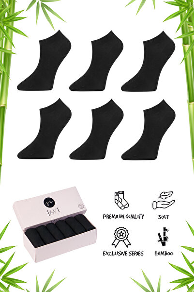 javi Bambu Kadın Patik Çorap Siyah Dikişsiz Premium Kutulu 6 Adet