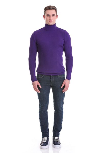 Hatemoğlu Purple Slim Fit Ribbed Turtleneck Wool Knitwear Sweater