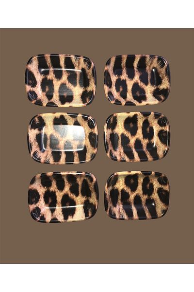 Keramika 13 cm Leopard Patterned Rectangular Boat - Set of 6