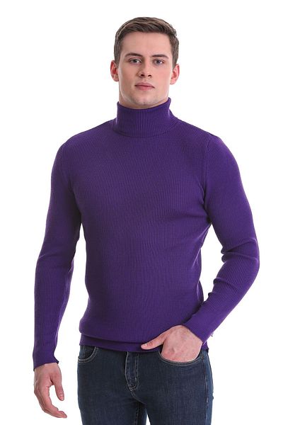 Hatemoğlu Purple Slim Fit Ribbed Turtleneck Wool Knitwear Sweater