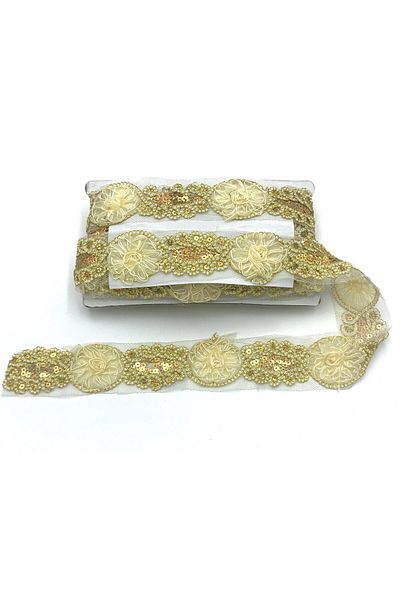 Nazarone Organza Sequin Lace 3717a(a8-1643) 13,5m-cream