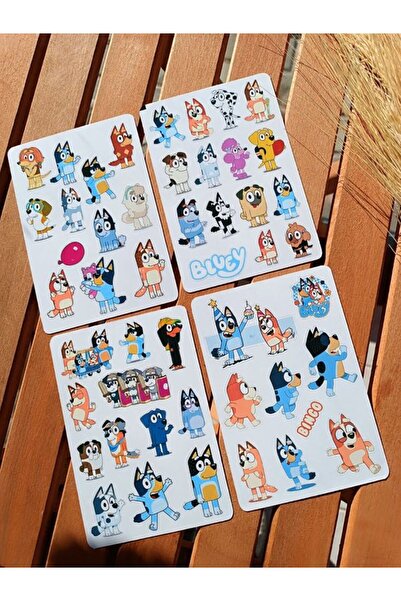 EyER Shoping Bluey ve Arkadaşları Etiket Sticker Seti 4 Sayfa A6 BOY