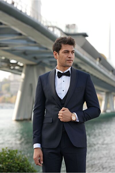 LONATOLİA Erkek Smokin Damatlık Şal Yaka İtalyan Stil Slim Fit Ceket Yelek Pa...