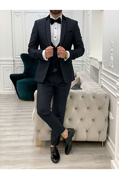 LONATOLİA Erkek Smokin Damatlık İtalyan Stil Slim Fit Ceket Yelek Pantolon Pa...