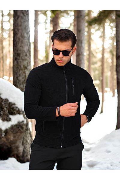 Kozik Μαύρο Softshell Fleece Standard Πλήρες φερμουάρ 3 τσέπες Ανδρική ζακέτα Fleece PLR2000