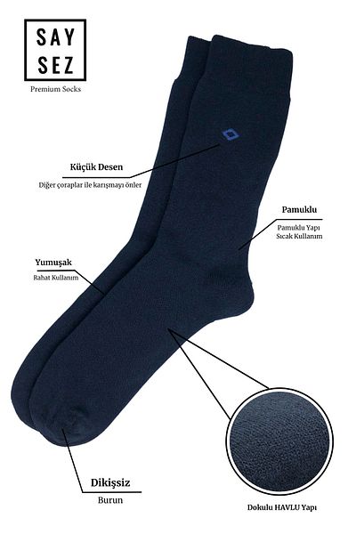 SAYSEZ Men's Terry Cotton Winter Thick Thermal Seamless Navy Blue Socks Economical Pack of 3