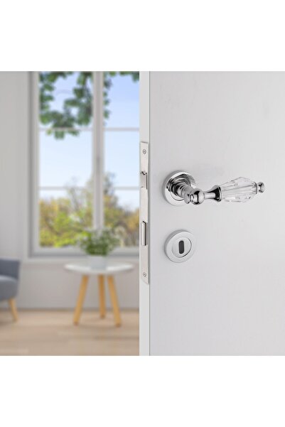 KOLDOOR Topkapı Kristal Cam Rozetli Krom Oda Kapı Kolu Koldoor 4 Takım