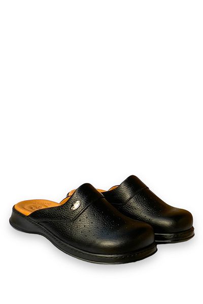 Wordex SY 650 Γνήσιο Δερμάτινο Ορθοπεδικό Μαύρο Sabo Slippers Doctor Hospital Cook Work Slippers