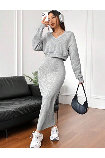 Styling Park Spor Tarz Elbise ve Sweatshirt Takım