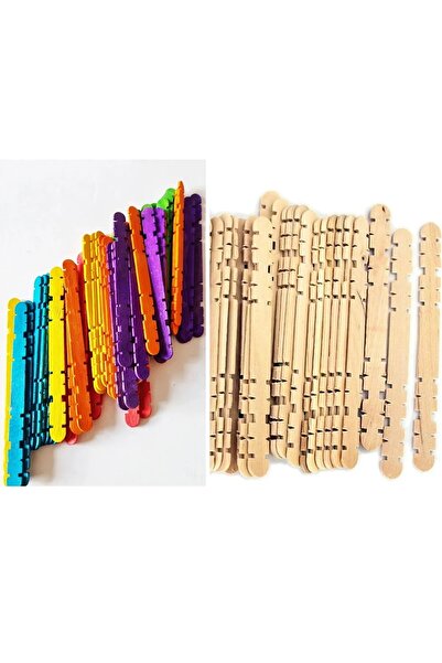 Modellino 100 Pieces Wooden Snap-on Tongue Sticks - 50 Pieces Natural & 50 Pieces Colorful