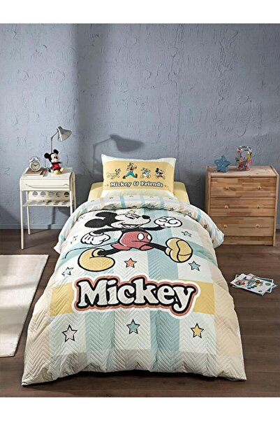 Özdilek Lisanslı Kapitoneli Nevresim Takımı Mickey Mouse Star Lastikli Çarşaf