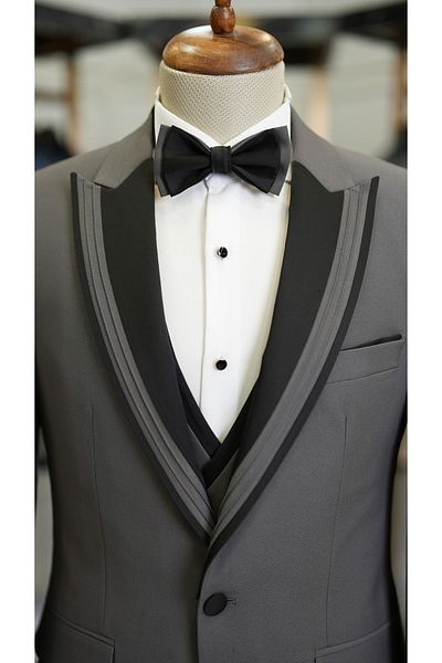 LONATOLİA Men's Tuxedo Groom Suit Swallow Collar Italian Style Slim Fit Jacket Vest Pants Bow Tie-Grey