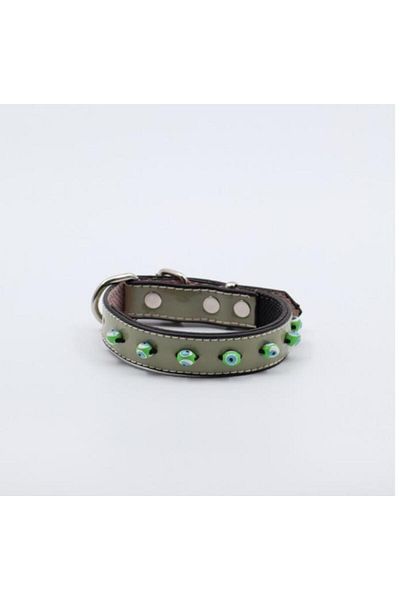 Glipet Green Color Soft Texture Supported Evil Eye Beaded Patent Leather Collar 2.5x50 Cm