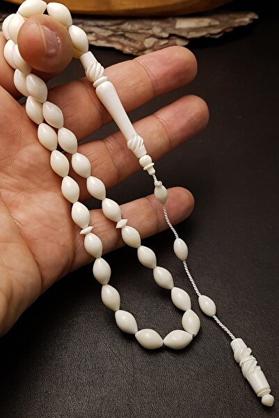 OTTOTESBİH Mărgele de rugăciune pentru bărbați, model Mevlevi, cu ciucuri, 7x11 mm, din os de cămilă