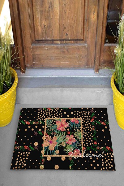 Evsebu Dekoratif Kapı Önü Paspası Welcome Pembe Yonca