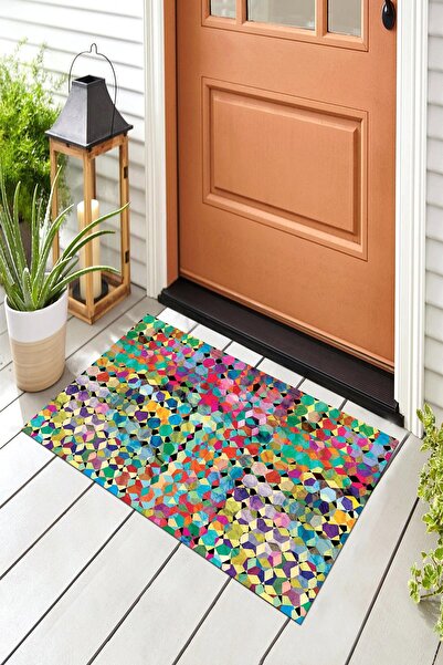 Evsebu Dekoratif Kapı Önü Paspası Altıgen Renkler