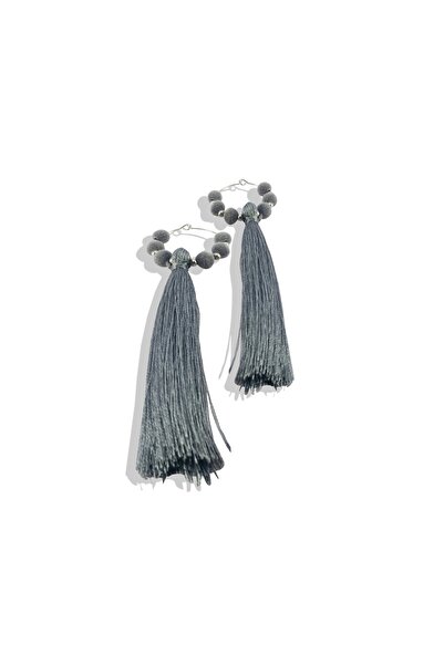 TÜKKAN ACCESSORİES Kadın Gri Gümüş Kaplama Püskül Küpe