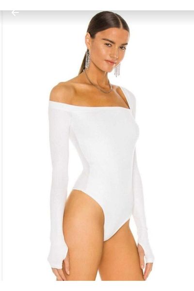 Nsb Tasarım Women's Off Shoulder White Bodysuit