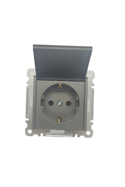 MAKEL Karea Füme Kapaklı Topraklı Priz Çerçevesiz
