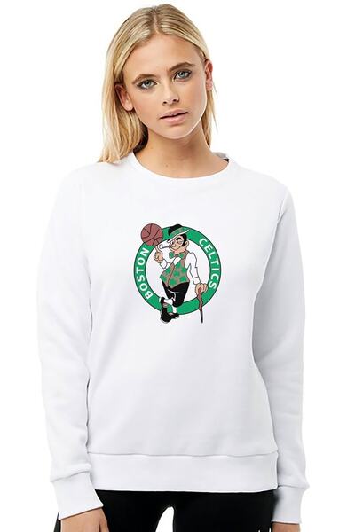 QIVI سويت شيرت نسائي محبوك بأكمام طويلة مطبوع عليه رياضة كرة السلة بوسطن بالل...