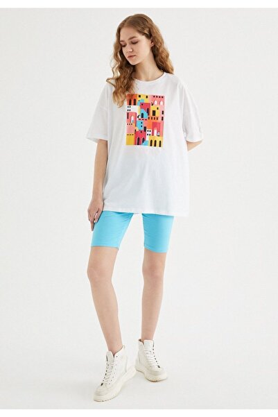 WESTMARK LONDON Women's White Oversize Fit Crew Neck Printed T-shirt City