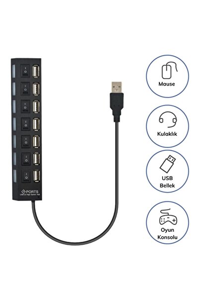 rennway Buffer Çok Amaçlı 7 Port Girişli Güçlü Usb 2.0 Çoklayıcı Çoğaltıcı Adaptör Switch Splitter Hub
