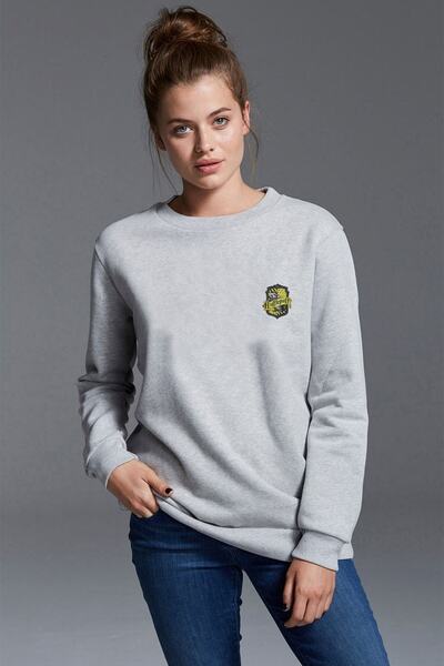 QIVI Hufflepuff H P Printed Gray Women's Knitted Sweatshirt Long Sleeve