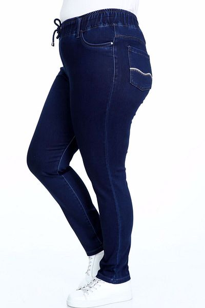 BİrHoşButik Women's Plus Size Full Elastic Waist Dark Jeans