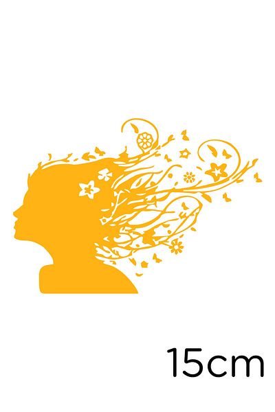 New Jargon Butterfly And Flowers Inside Woman's Hair Sticker 15cm - Yellow