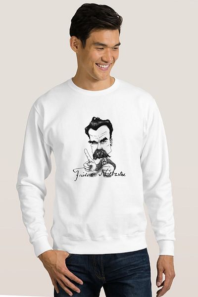 QIVI Friedrich Wilhelm Nietzsche εμπριμέ λευκό ανδρικό πλεκτό φούτερ μακρυμάνικο