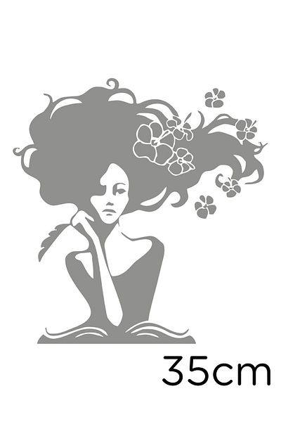 New Jargon Thoughtful Girl with Hair in Flowers Sticker Paste 35cm - Gray