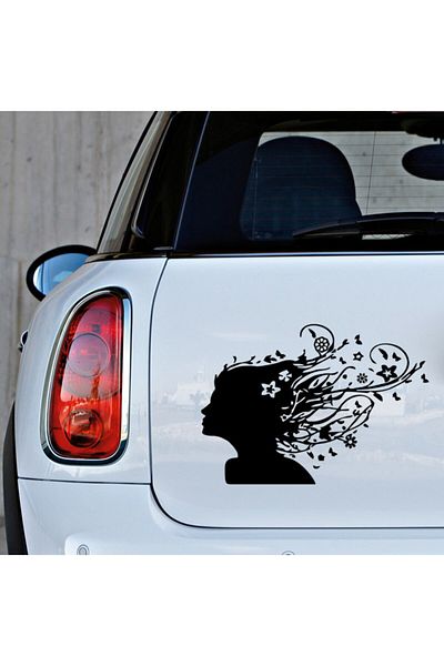 New Jargon Butterfly And Flowers Inside Woman's Hair Sticker 45cm - Black