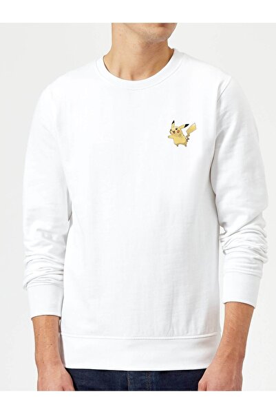 QIVI سويت شيرت بوكيمون أفنجرمو بيكاتشو أبيض محبوك للرجال بأكمام طويلة