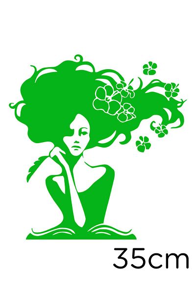 New Jargon Thinking Girl with Hair in Flowers Sticker Paste 35cm - Green