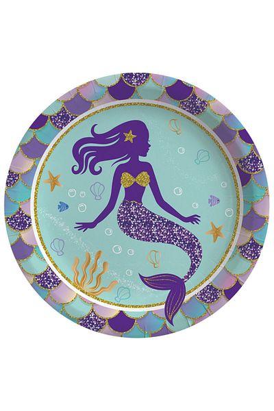 parti sürprizi Glittering Mermaid Plate 8 Pieces