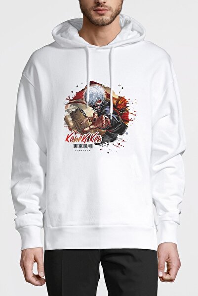 QIVI Anime Tokyo Ghoul Kaneki Manga Printed White Men's Knitted Hooded Sweats...