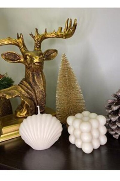 Genel Markalar Soya Mumu -2'li Bubble Dekoratif Krem Mum