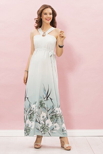 Genel Markalar Halka Aksesuarlı Uzun Hamile Elbise