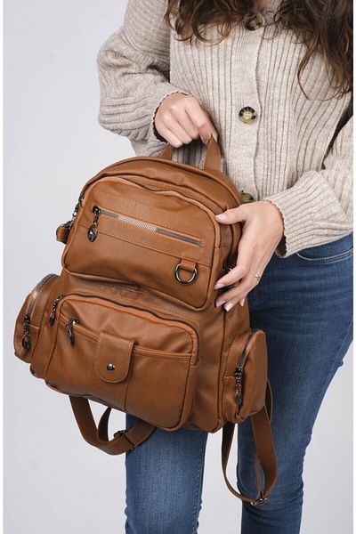 samilon Rucsac de damă din piele spălată maronie