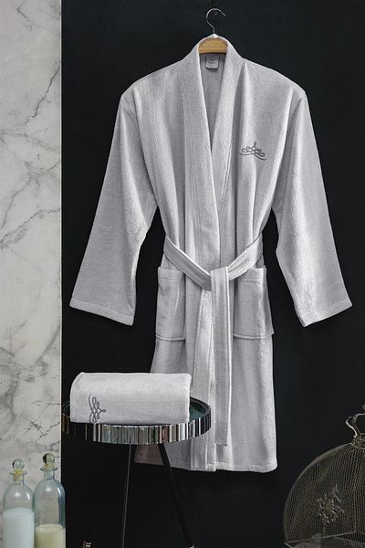 Upline Men's Gray Extra Soft Kimono Bathrobe - Rise S/M, Cotton/Modal (S/M)