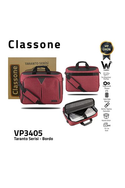Classone Taranto Vp3405 14 "حقيبة يد للكمبيوتر المحمول من القماش المقاوم للماء - بورجوندي