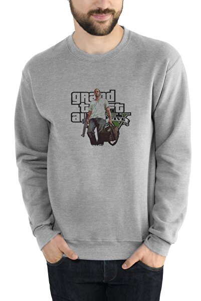 QIVI Gta V Trevor Philips Printed Gray Men's Knitted Sweatshirt Long Sleeve