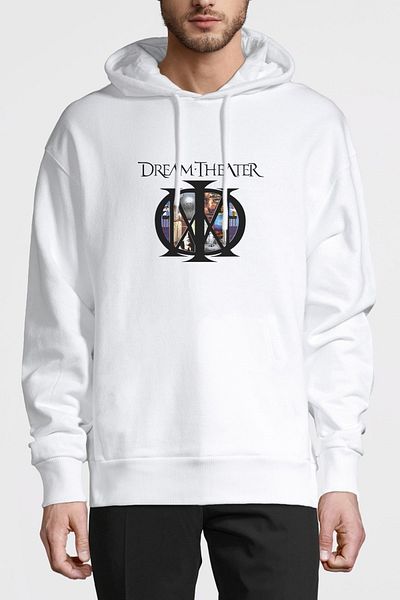 QIVI Dream Theater Majesty Art Metal Rock Printed White Men's Knitted Hooded Sweatshirt Long Sleeve